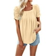 thumbnail image 2 of Tittly Womens Shirts Short Sleeve Shirts Women's Casual Bubble Sleeved Square Neck Pleated Short Sleeved T Shirt Top Tshirts Shirts Spring Tops for Women Yellow M, 2 of 9