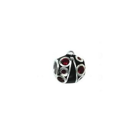 141035 Black Lady Bug Bead in Sterling Silver with Enamel & Red Swarovski Zirconia. Weight- 3. 50g