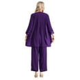 thumbnail image 2 of Jowowha Women Chiffon 3-pieces Party Suit Wedding Guest Outfit Pants Cardigan Lace Shirt Cocktail Purple 4XL, 2 of 7