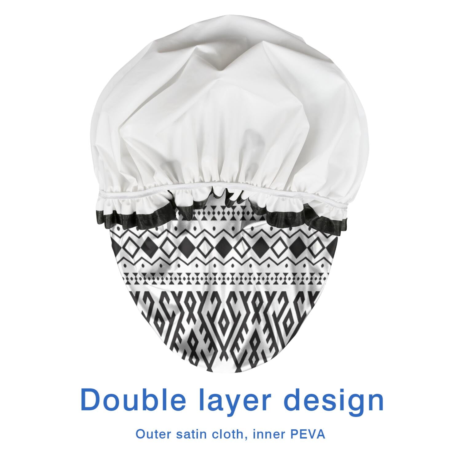Shower Caps,Black Geometric Striped Pattern Waterproof Shower Cap for Women 4 Pieces,Double Reusable Hair Cover for Shower PEVA Elastic Stretch Hem