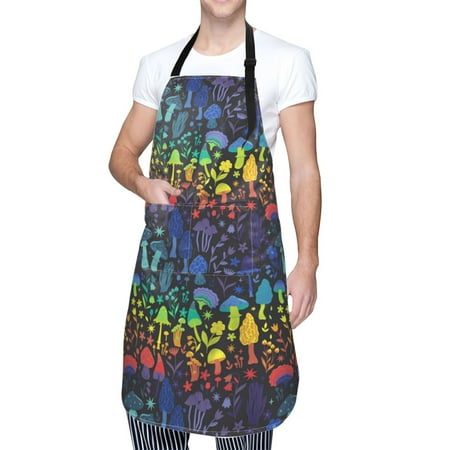 

Cauagu Magical Mushrooms and Flowers Aprons with Pockets Waterproof Apron for Women Kitchen Cooking Apron Adjustable Bib Aprons Chef Apron for Cooking Drawing Crafting