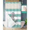 thumbnail image 2 of No Hook Shower Curtain with Snap-in Liner, Turquoise Stripe Nautical Waterproof Fabric Bathroom Curtains, Grey Anchor Summer Coastal Bath Curtains & Mesh Top Window Stand Up Stall 36"x72", 2 of 6