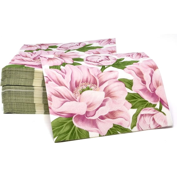 Gift Boutique Peony Floral Luncheon Napkins, 100 Count, 3-Ply Disposable Paper Napkins, Pink Green Flower Party Supplies for Baby Shower, Wedding
