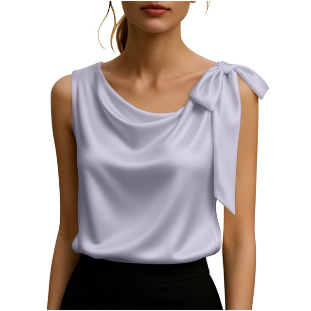 Tops Casuales sin Mangas para las Mujeres Elegante Satén Encaje Blusa, Tanque de Verano de Color Sólido para el Uso Diario