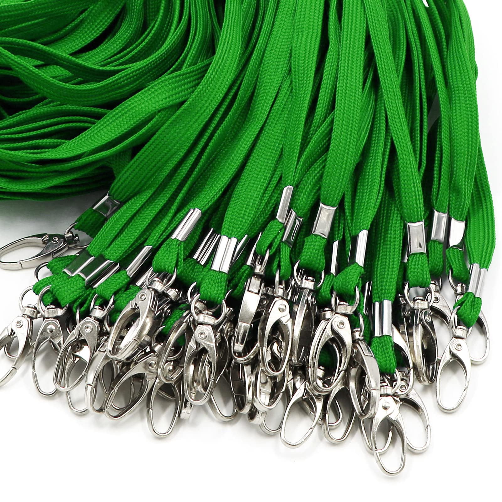 100 Pack Lanyards Bulk Lanyard For Office Id Badges Flat With Badge Clip Swivel Hook (100  Green)