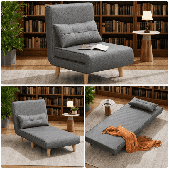 3-in-1 Convertible Chair Sofa Bed, Sleeper Bed Futon Sofa with Adjustable Backrest for Apartment/Office, Dark Gray