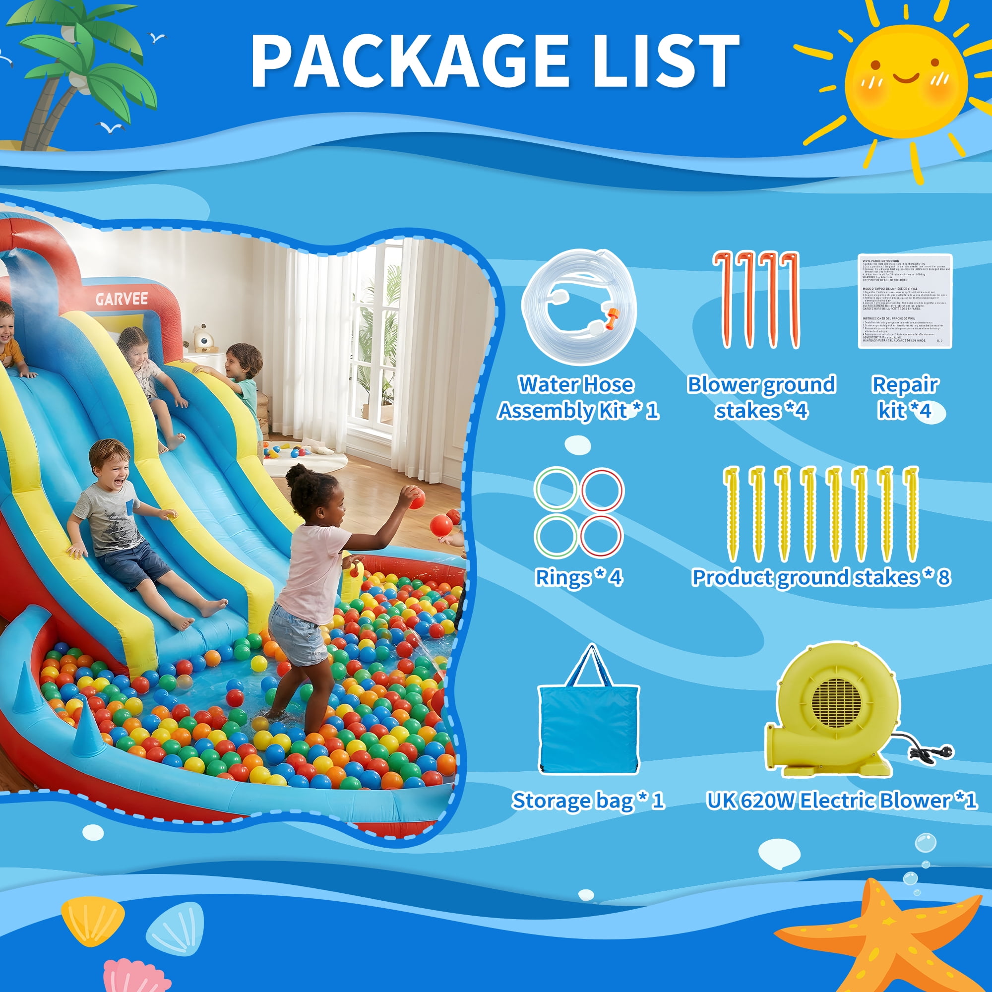 Kicctian 23 ft Inflatable Water Slide Park, 6 in 1 Inflatable Water Bounce House, Jumping Castle with Slide,Water Squirter, Trampoline, Climbing Wall, Perfect for Kids Indoor Outdoor Play