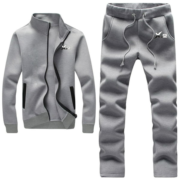 Athletic Full Zip Fleece Tracksuit Jogging Sweatsuit Activewear Gray ...