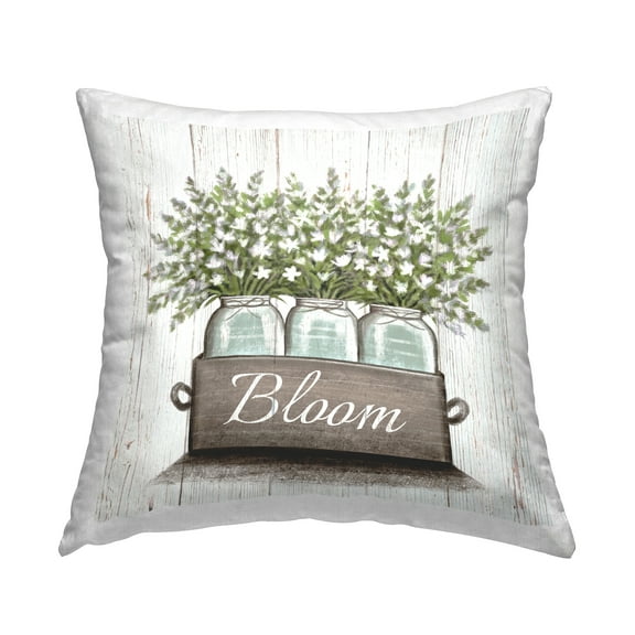 Stupell Industries White Wildflowers in Jars Bloom Sentiments Farmhouse Off-White,18 x 7 x 18 Decorative Pillows