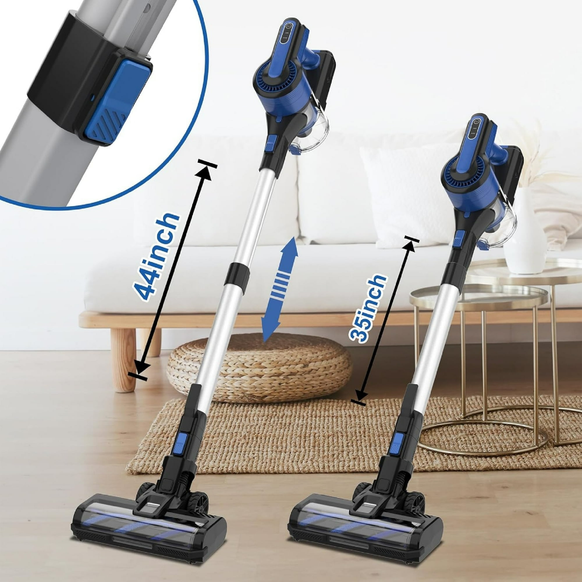 Cordless Vacuum Cleaner,30Kpa 60min Runtime Lightweight Stick Vacuum,8 in1 Self-Standing,Rechargeable Vacuum Cleaners for Pet Hair,Carpet,Hardwood Floor V870(Blue)