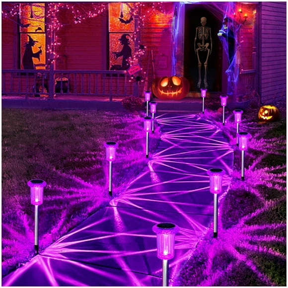 Luces solares Gorrzai para senderos, 15 unidades, color morado, impermeables