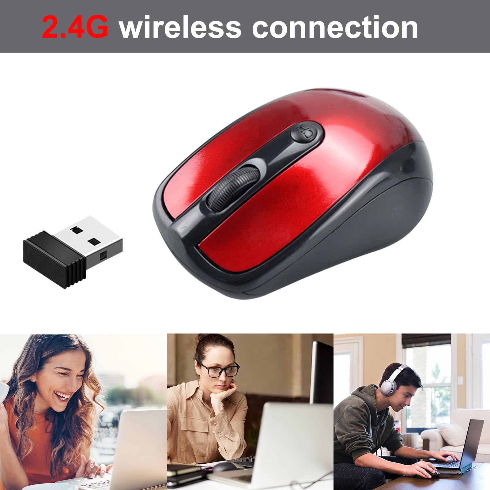 YZEGDCH Tech Accessories Wireless Blue-tooth Mouse Office Gaming Mouse 3 Button USB LED Ergonomic Button 1600 DPI for Laptop PC,Red
