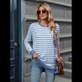 thumbnail image 4 of Camisa Informal de Larga A Rayas para Mujer, , con Cuello Redondo, Ajustada, Holgada, Básica Azul y M, 4 of 10