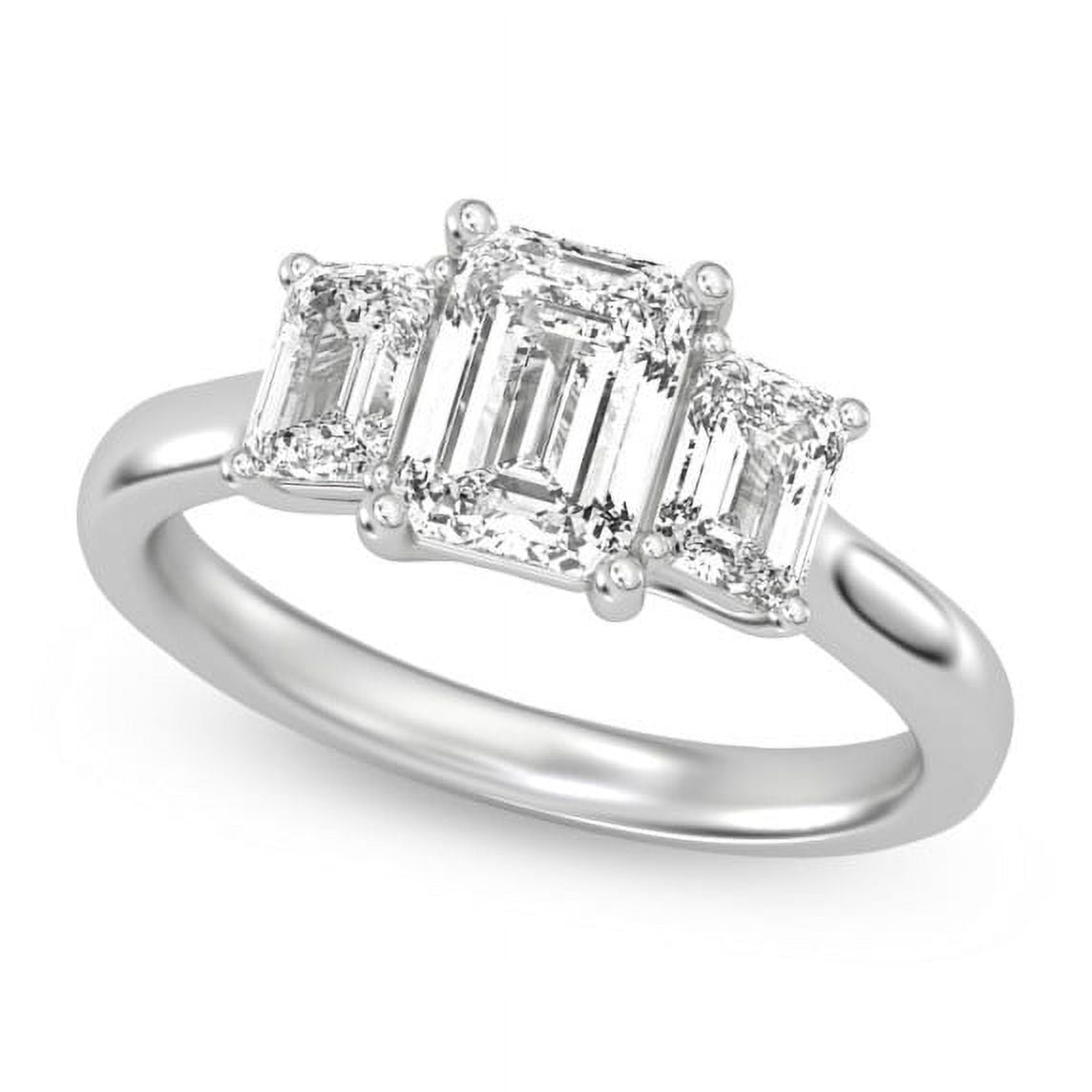 Lina Jewel Emerald Cut Engagement Wedding Trilogy Ring for Women - 3 Stone Solitaire with Accent Diamond Ring - 2.13 Ct Lab-Created Simulated Diamond - 14K White Gold Plated - Casual Daily Wear Ring
