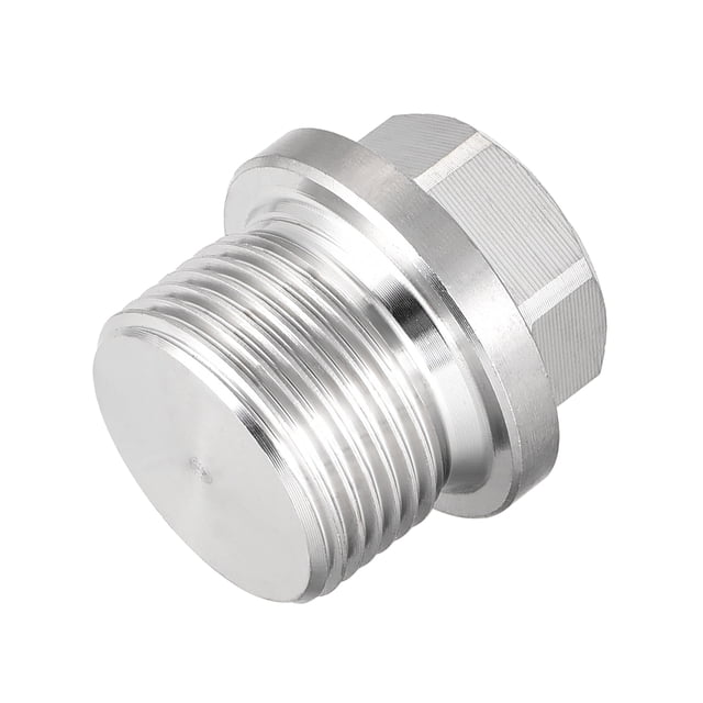 Tapón de cabeza hexagonal macho Uxcell M27 x 1.5 Acero inoxidable 304 rosca sólida 1.02" x 1.06" (L x D máx.)