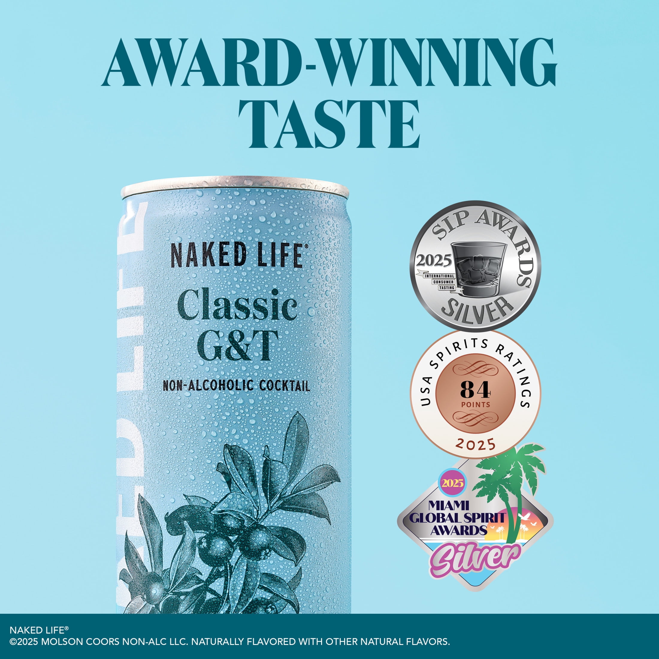 Naked Life Classic G&T, 4 Pack, 8.4 fl oz Aluminum Cans, 0% ABV