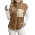 thumbnail image 5 of felwors Women's Oversized Sherpa Vest Casual Warm Fleece Fuzzy Jackets Sleeveless Zip Up Cozy Vests Outerwear with Pockets Khaki, L, 5 of 5