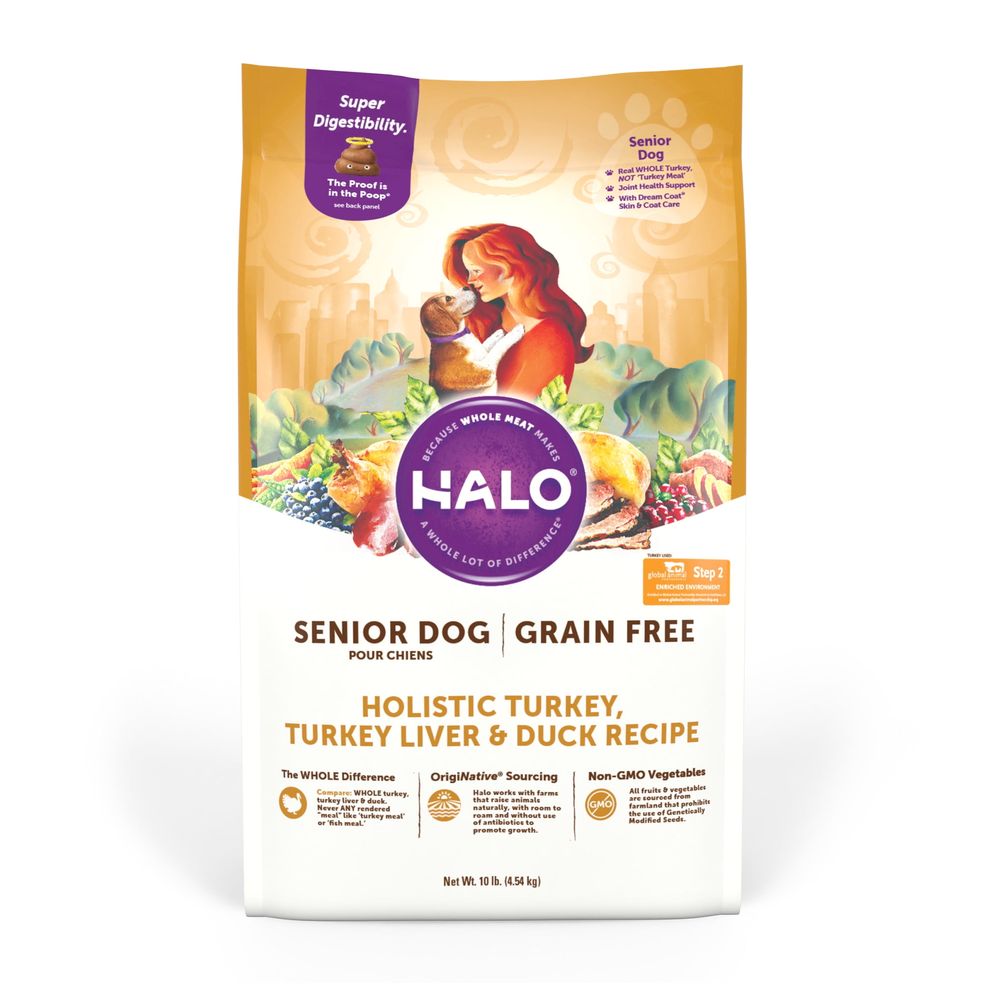 Halo Grain Free Natural Senior Dry Dog Food, Turkey, Turkey Liver