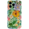 thumbnail image 6 of Case for iPhone 16 Pro , Colorful Oil Painting Flower Case with Phone Grip Pretty Glossy Wave Cover Cute Floral Phone Finger Strap Stand Shell for Women Girl With Stylus Pen, Green Flower, 6 of 6