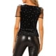 thumbnail image 3 of INSPIRAR CHIC Blusa de terciopelo negra de manga corta con cuello cuadrado y patrón de estrellas brillantes, 3 of 7