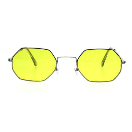 Mens Vintage Octagonal Metal Rim Pimp Color Len Sunglasses Silver Yellow