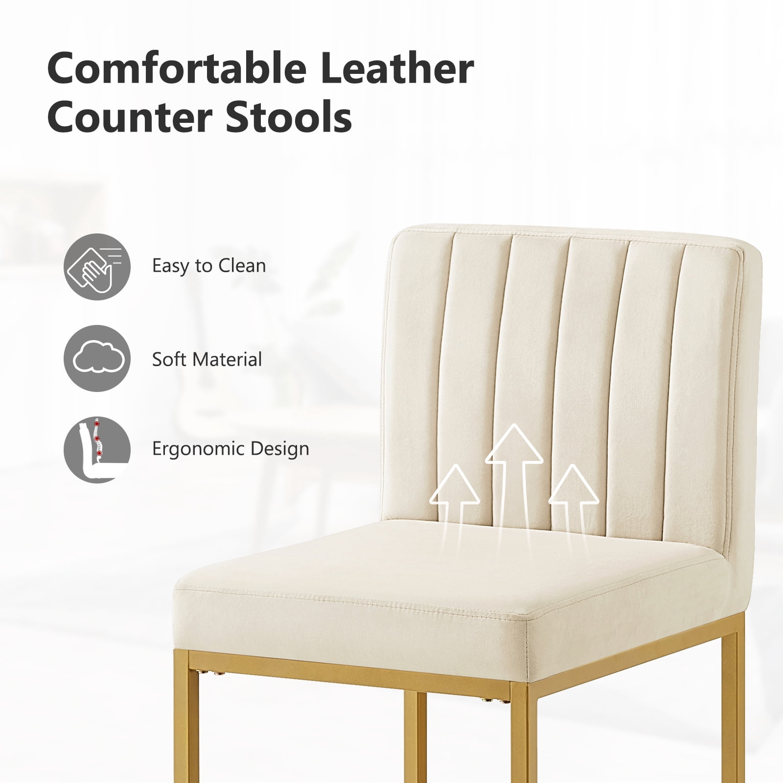 27 Inch Bar Stool, Velvet Counter Height Bar Stools, Set of 4 Bar Chairs with Back and Metal Legs, Kitchen Island Counter Stools for Pub, Dinning Room, Cafes