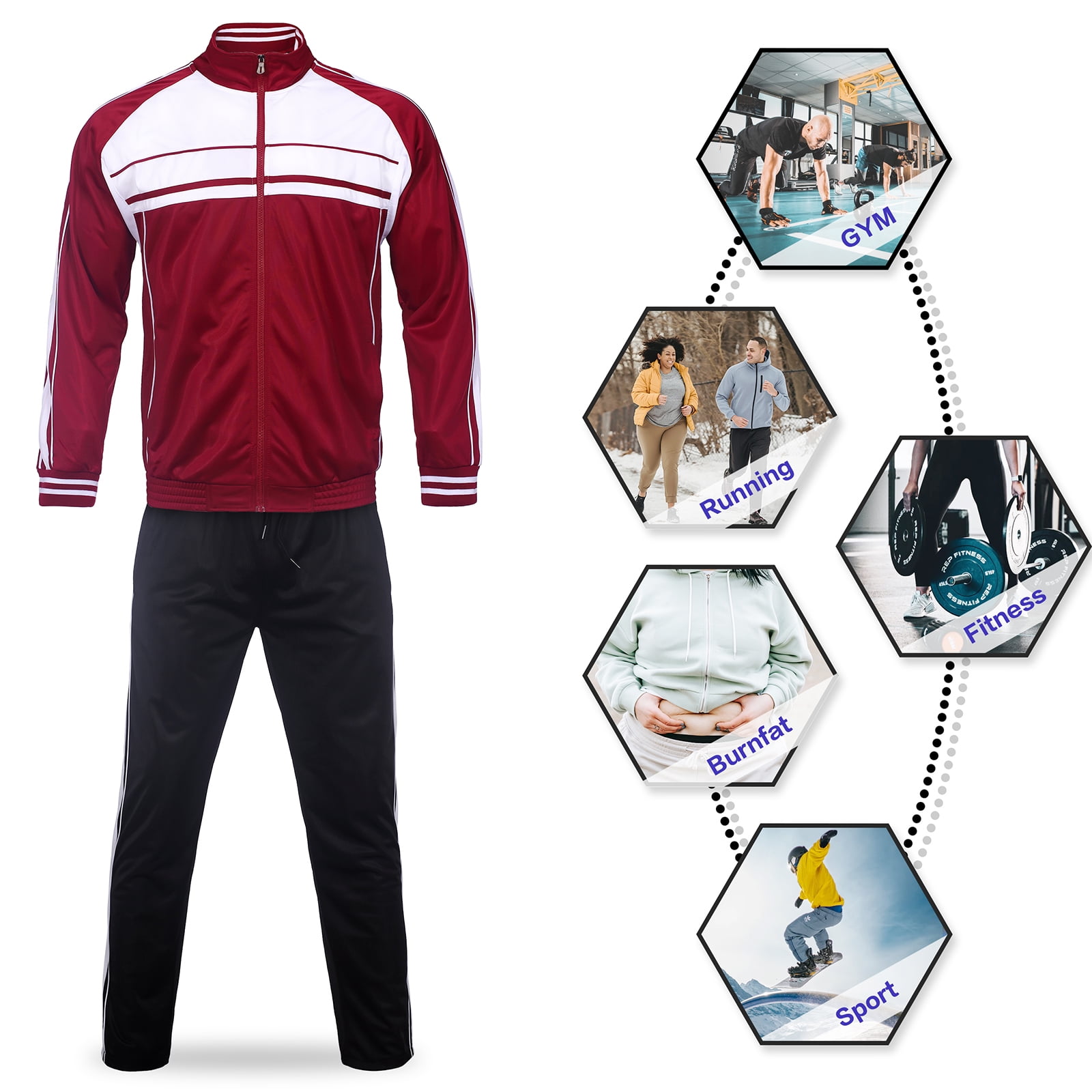 Red Tracksuit Men Jogger Suits 2 Piece Winter Hooded Tracksuits Long Sleeve  Full Zip Sports Set Red Warm Jacket Track Suit(Red,4XL)