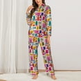 thumbnail image 2 of Fotbe Cute Doodles Pattern Long Sleeve Pajama Set for Women,Sleepwear Set,2-piece Loungewear Set,Soft PJs Comfy Nightwear with Pockets -Medium, 2 of 7