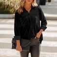 thumbnail image 2 of Pompotops Mode Femmes Col Rond Décontracté Uni Blouse à Manches Longues T-Shirt Poche Boutons Hauts, 2 of 8