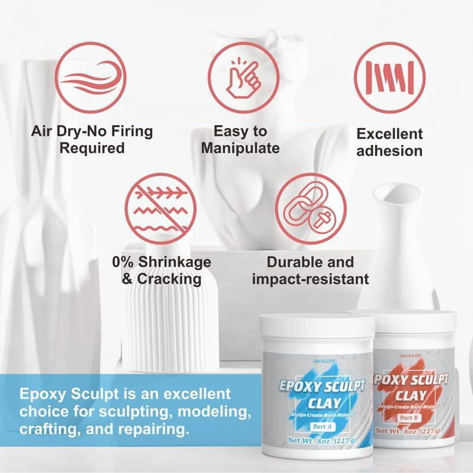 1 Pound White Epoxy Putty Sculpt Clay, 2 Part (A & B) Modeling Compound for Sculpting, Modeling, Building, Repairing, Self-Hardening Clay Easily Repairs Metal, Wood, Tile, Ceramics, Plastic