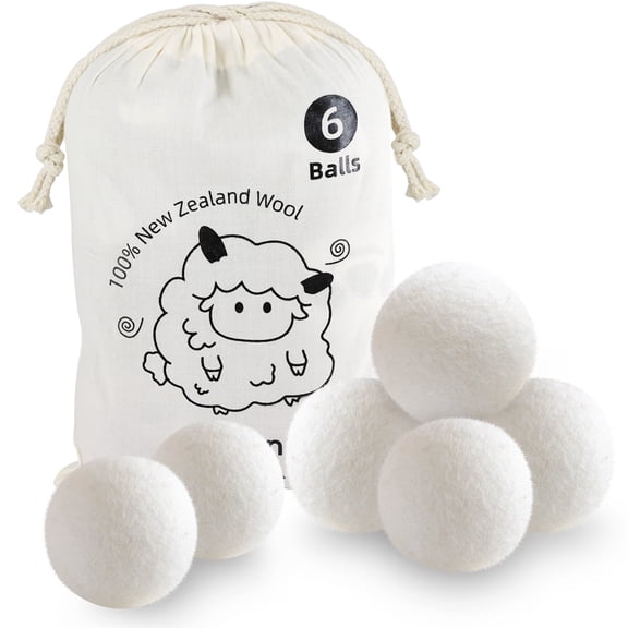 Wool Dryer Balls 6 Pack, Reusable, Reduce Wrinkles and Decrease Drying Time, Hypoallergenic