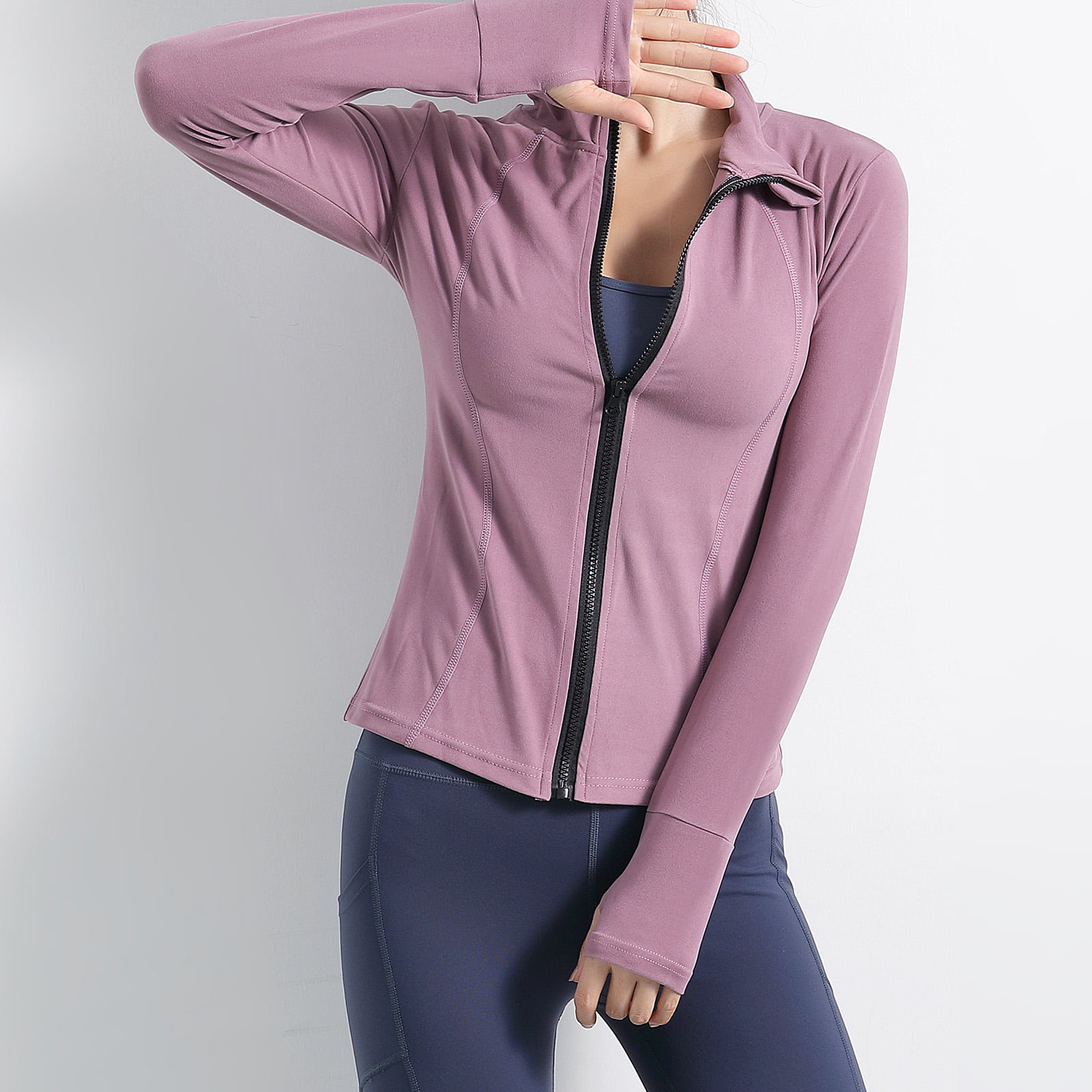 Sebaby Womens Notch Collar Loose Long-Sleeve Workout Gym Zip Sweatshirt