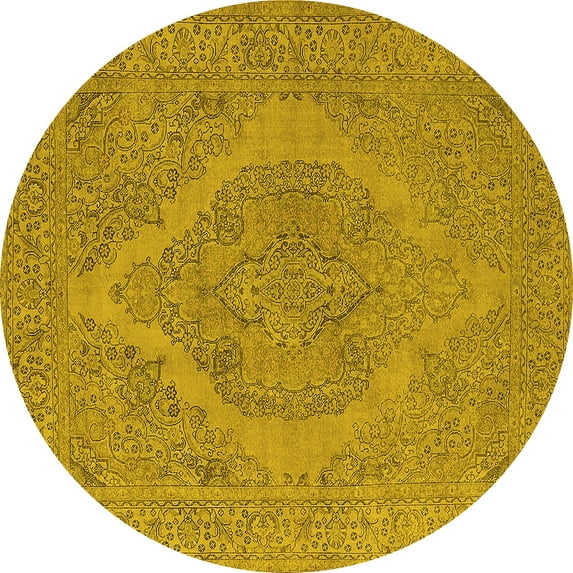 Ahgly Company Indoor Round Oriental Yellow Industrial Area Rugs, 7' Round