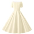 thumbnail image 6 of Zpanxa Girl Dress Girl's Twirly Skater Dress Solid Stretch Short Sleeve Turndown Collar School Recital Dresses Beige 13 Years, 6 of 6