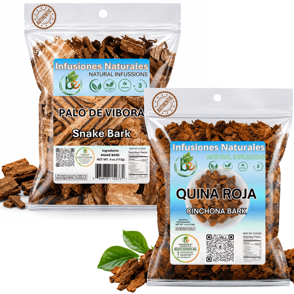 Quina Roja + Palo de Víbora Herbal Tea Combo – 2 Pack (4 oz Each / 113 g) – Red Cinchona Bark & Arbol de la Víbora Herbal Infusion – 100% Natural, Vegan, Non-GMO, Gluten-Free, Wildcrafted & Authentic