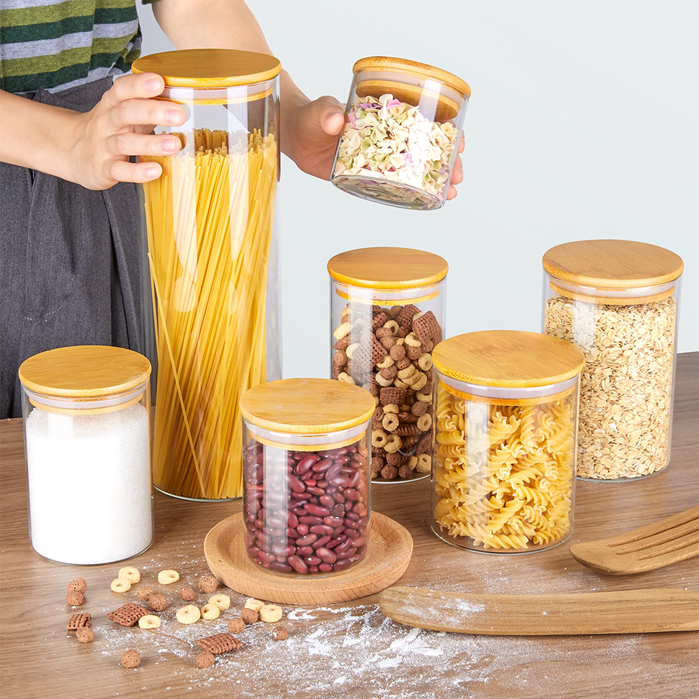 7 PACK Glass Jar With Bamboo Lids, VTOPMART Glass Food Storage Canister ...