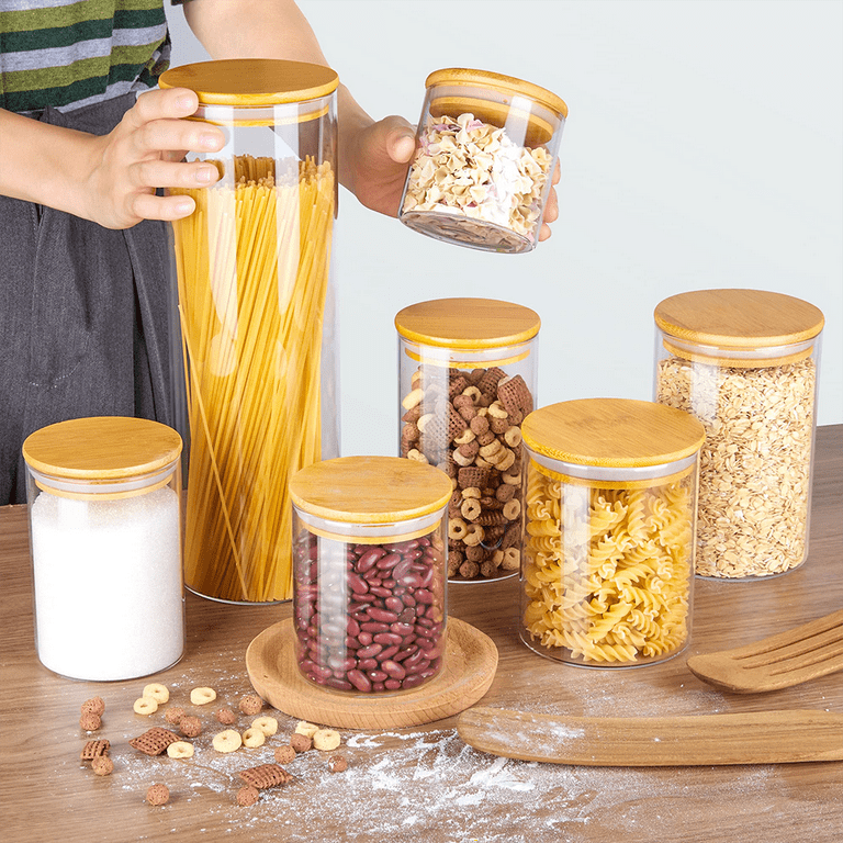 7 PACK Glass Jar With Bamboo Lids, VTOPMART Glass Food Storage Canister  Set, for Kitchen, Pantry Organization