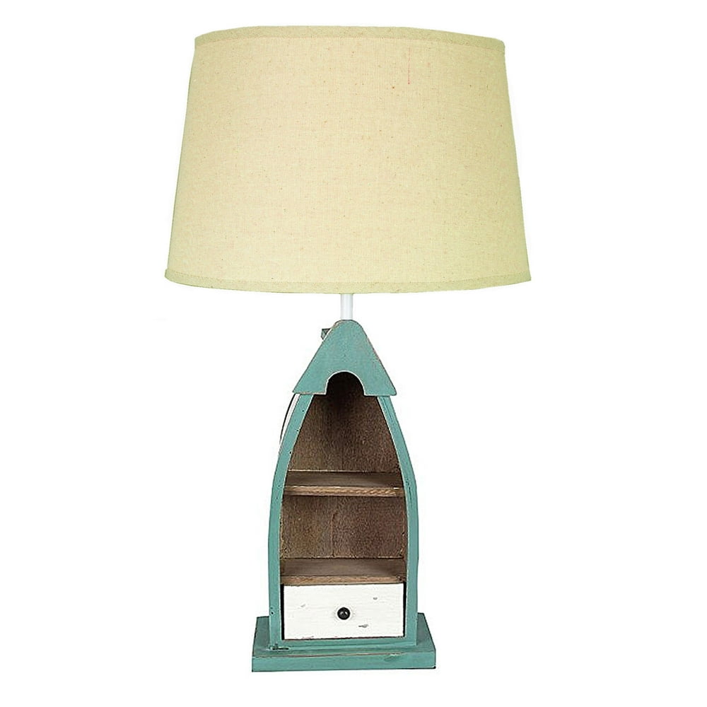 Rustic Distressed Wood Boat Table Lamp With Shelves & Drawer Walmart
