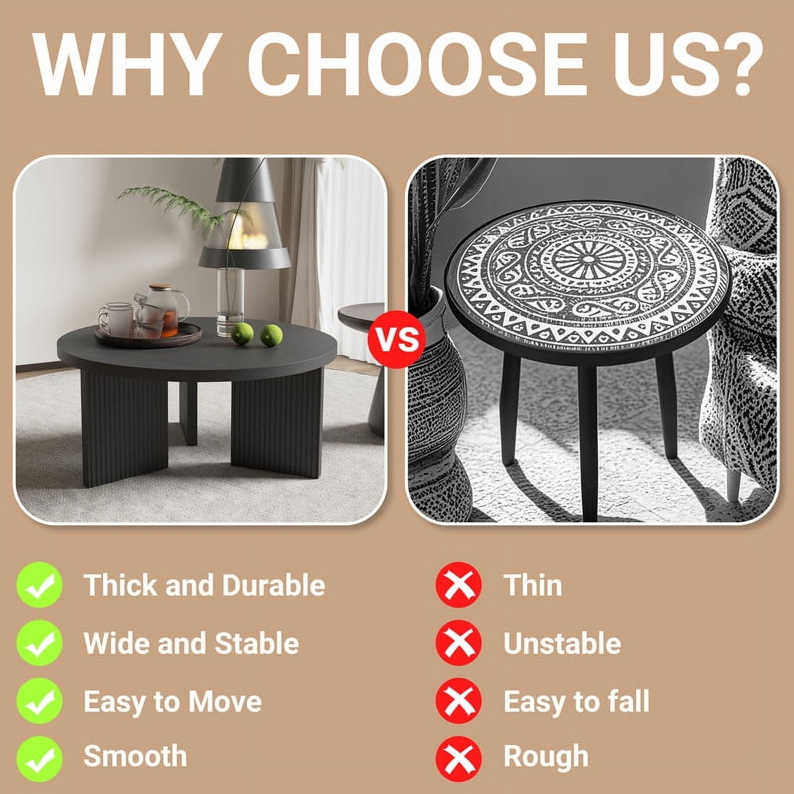 Noodeniya 35" Round Coffee Tables, Small Tables for Living Room, Black