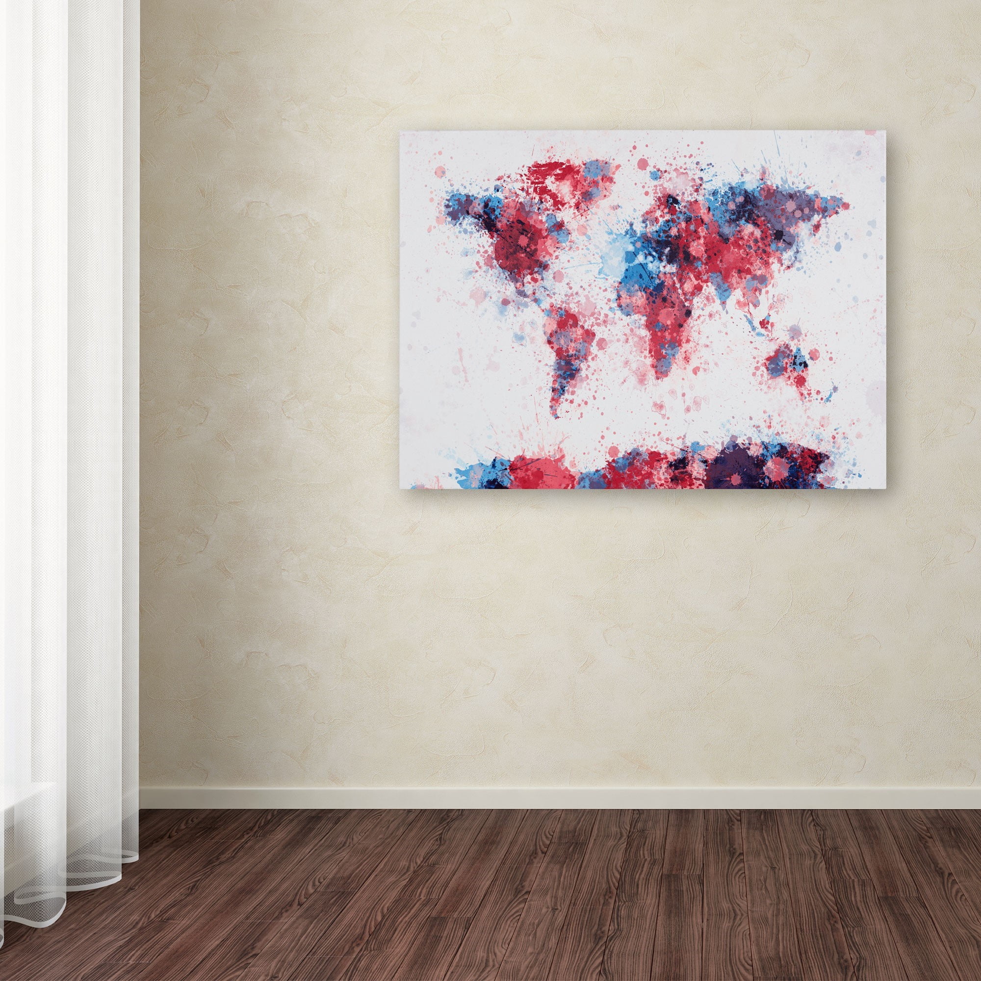 Trademark Art 'Paint Splashes World Map' Canvas Art by Michael Tompsett