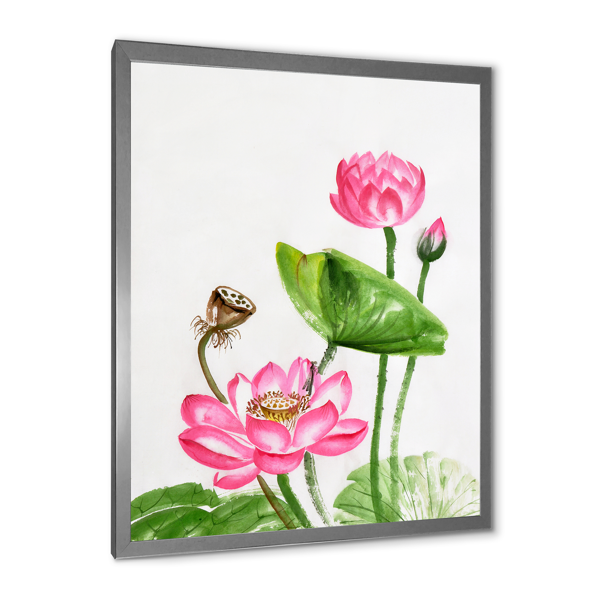 Designart 'Ancient Pink Lotuses In The Pond III' Traditional Framed Art Print