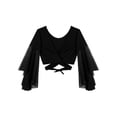 thumbnail image 4 of TiaoBug Womens Arabian Belly Dance Dress Outfits Flare Sleeve Crop Top with Chiffon Skirt Set Black One Size, 4 of 7