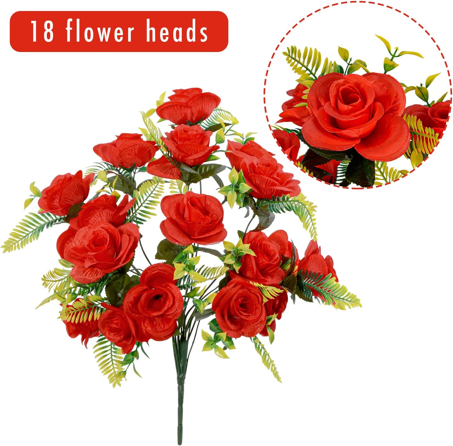 Artificial Cemetery Flowers with Vase, Set of 2 Artificial Rose Bouquet Graveyard Memorial Flowers for Cemetery Headstones Decoration (Yellow-2Pcs)