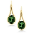 thumbnail image 2 of Gem Stone King 18K Yellow Gold Plated Silver Green Mystic Quartz Drop Dangle Earrings for Women | 8.00 Cttw | Gemstone Birthstone | Oval 12X10MM | 1.18 inch, 2 of 5