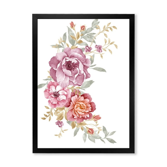 Designart 'Bouquet of Purple and Pink Flowers III' Farmhouse Framed Art Print