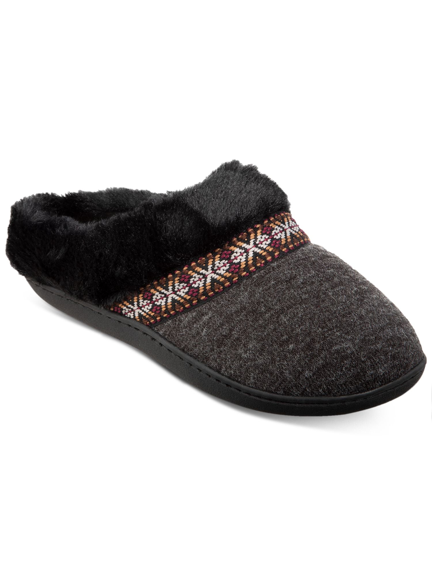 Isotoner Womens Black Heathered Knit Eva Cushion Indoor/Outdoor Sole Comfort Cushioned Micah