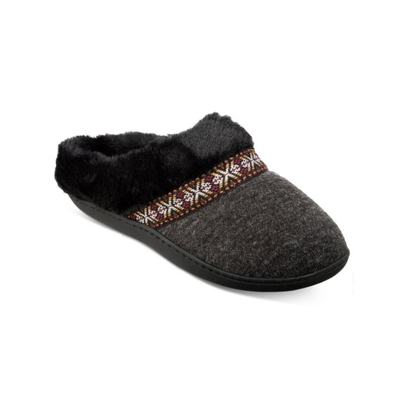 Isotoner Womens Black Heathered Knit Eva Cushion Indoor/Outdoor Sole Comfort Cushioned Micah Round Toe Slip On Slippers XL