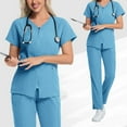 thumbnail image 5 of WULMLEO 2 Piece Scrubs Outfits for Women Short Sleeve Stretch Scrub Sets Medical V Neck Fashion Nurse Uniform Shirts and Joggers Petite Spring Soft Comfortable Nursing Workwear Light Blue XL, 5 of 5