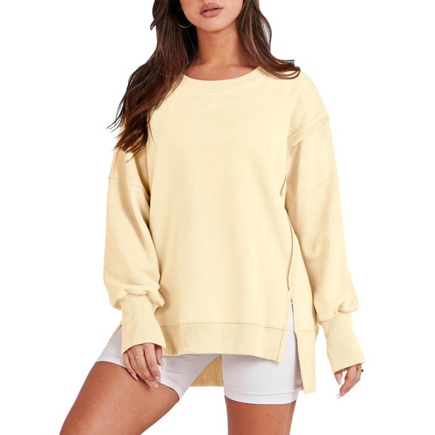 Sudadera informal para mujer, traje informal básico con cuello redondo y ajuste holgado Kuymtek Amarillo T XL para Mujer
