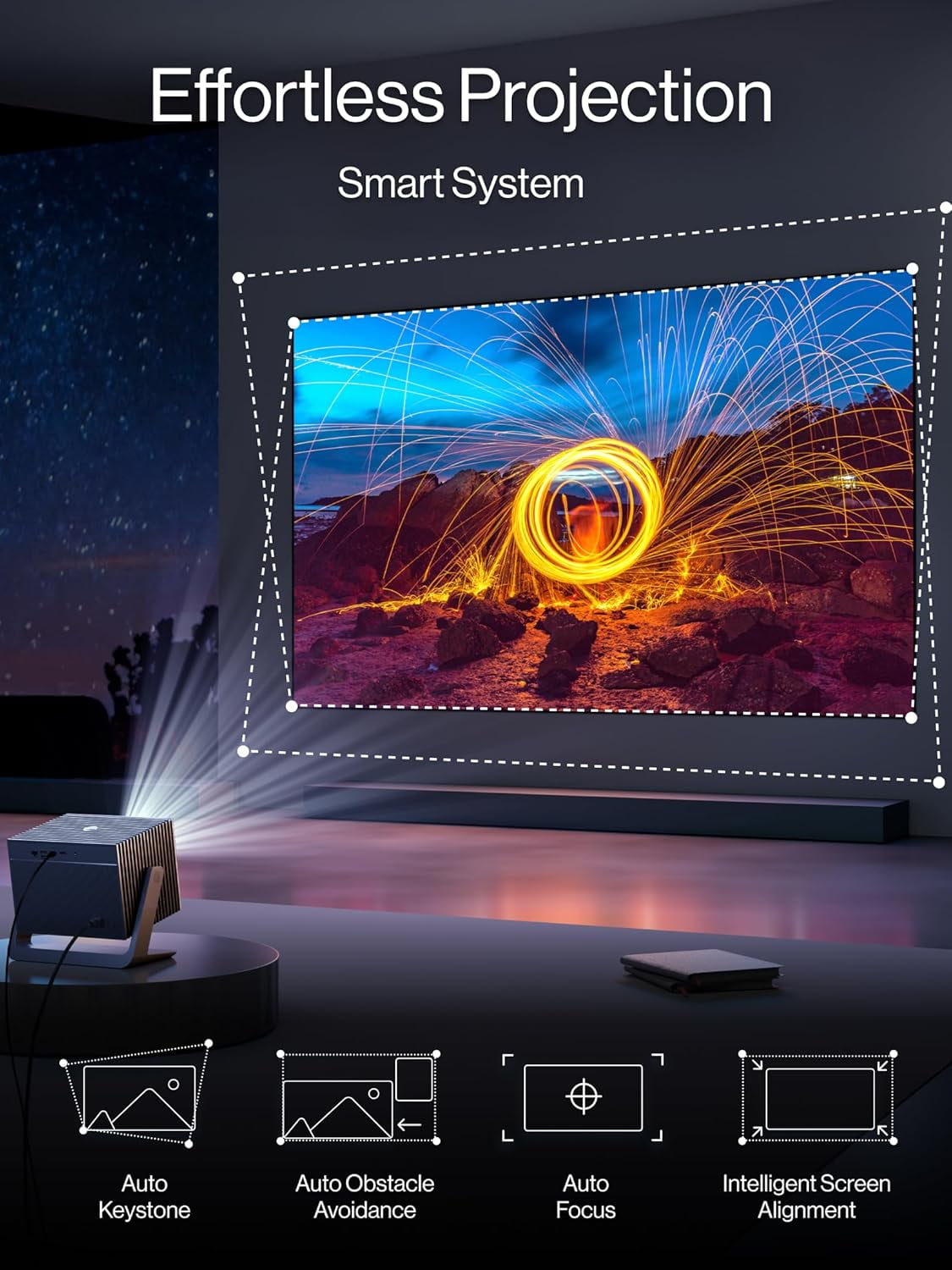 Bladecine Cube 600, 1080P Portable Projector with Wifi and Bluetooth, True ISO 600 ANSI Lumens, 360° Adjustable Gimbal Stand, Auto Keystone Video Projector, MAX 200''Display